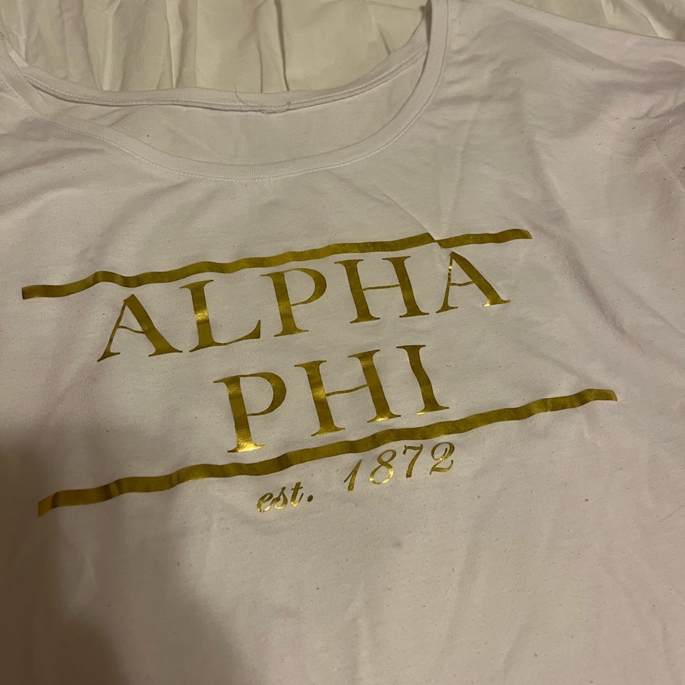 Alpha phi slouchy shirt with gold foil lettering